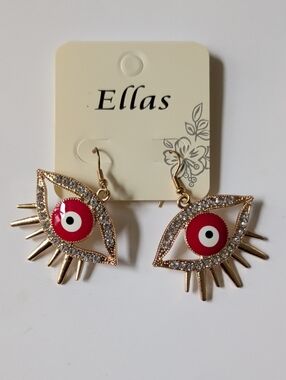 NWT Ella Gold-Tone Red and White Evil Eye Drop Earrings